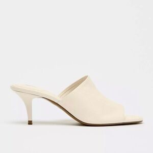 Zara Elegant Cream Leather Women's Heeled Mules